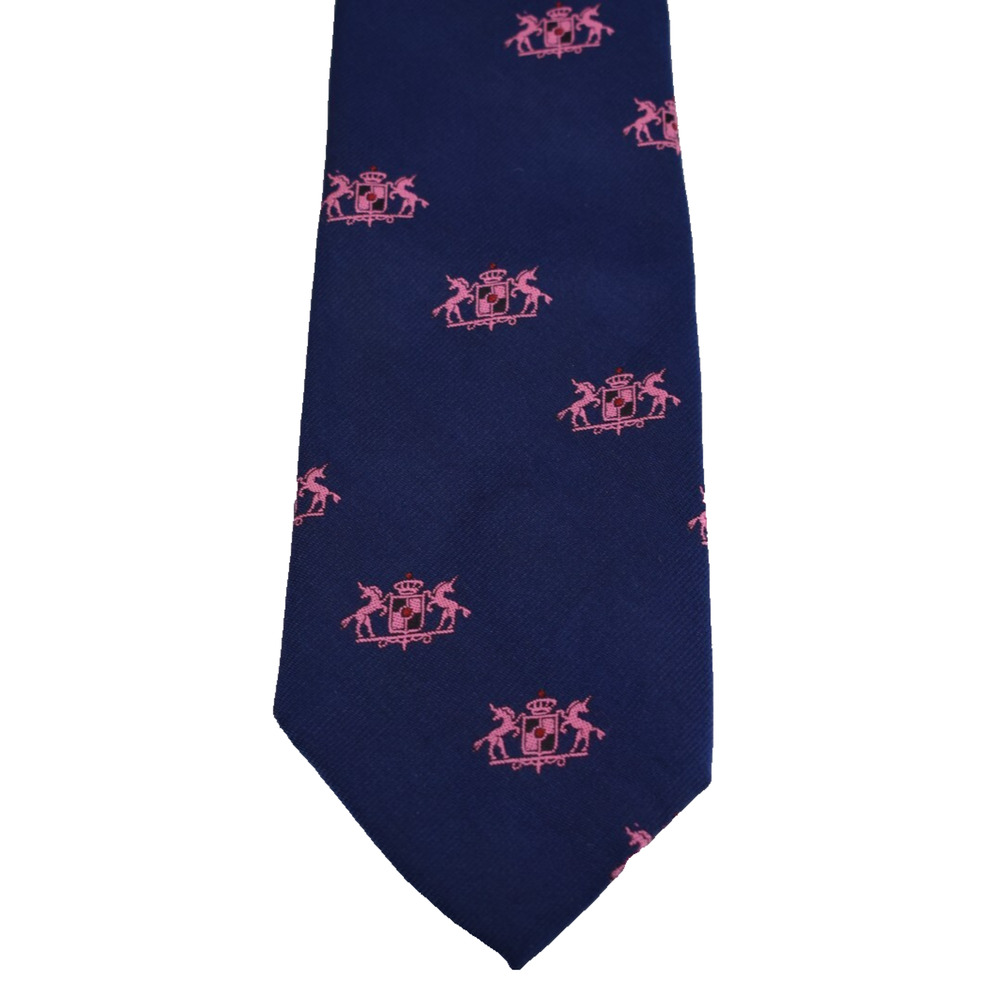 Vtg RESISTO x LEGGETT Heraldic Clubs Unicorn Navy Necktie Neck Tie Harry Styles